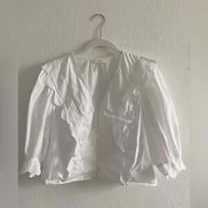 H&M White Puff Sleeve Button Down Top